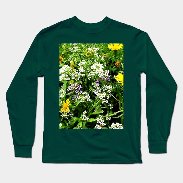 White, Lavender and Yellow Wild Flowers Long Sleeve T-Shirt by SusanSavad